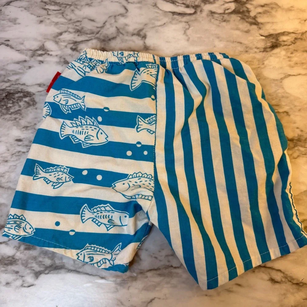 Vintage OshKosh Bgosh Kids Size 7 Blue White Striped Fish Swim Trunks USA Made